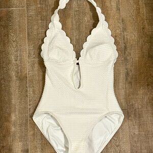 White Scalloped Halter Swimsuit one piece Kate spade